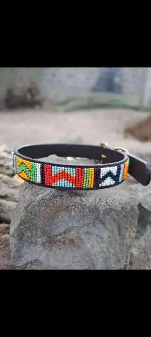 Pure Leather Masai Beads Dog Collar - Small Medium (Customized)
