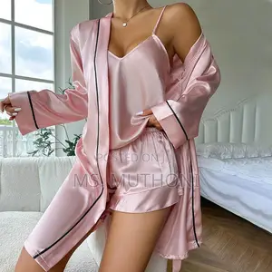 Quality 4pc Qualitty Women’S Satin Pajama Set With Robe,