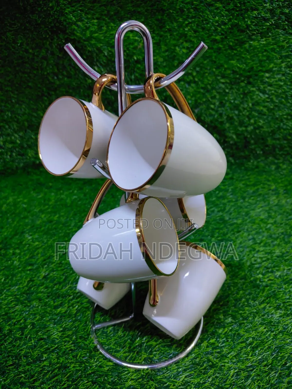 6pc White  Mugs With Gold Rim