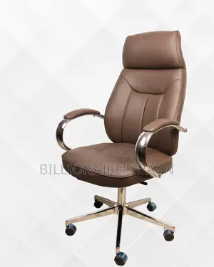 Brown Executive Leather Office Chair — Mesh Backrest