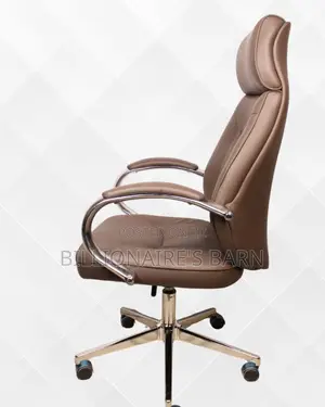 Brown Executive Leather Office Chair — Mesh Backrest