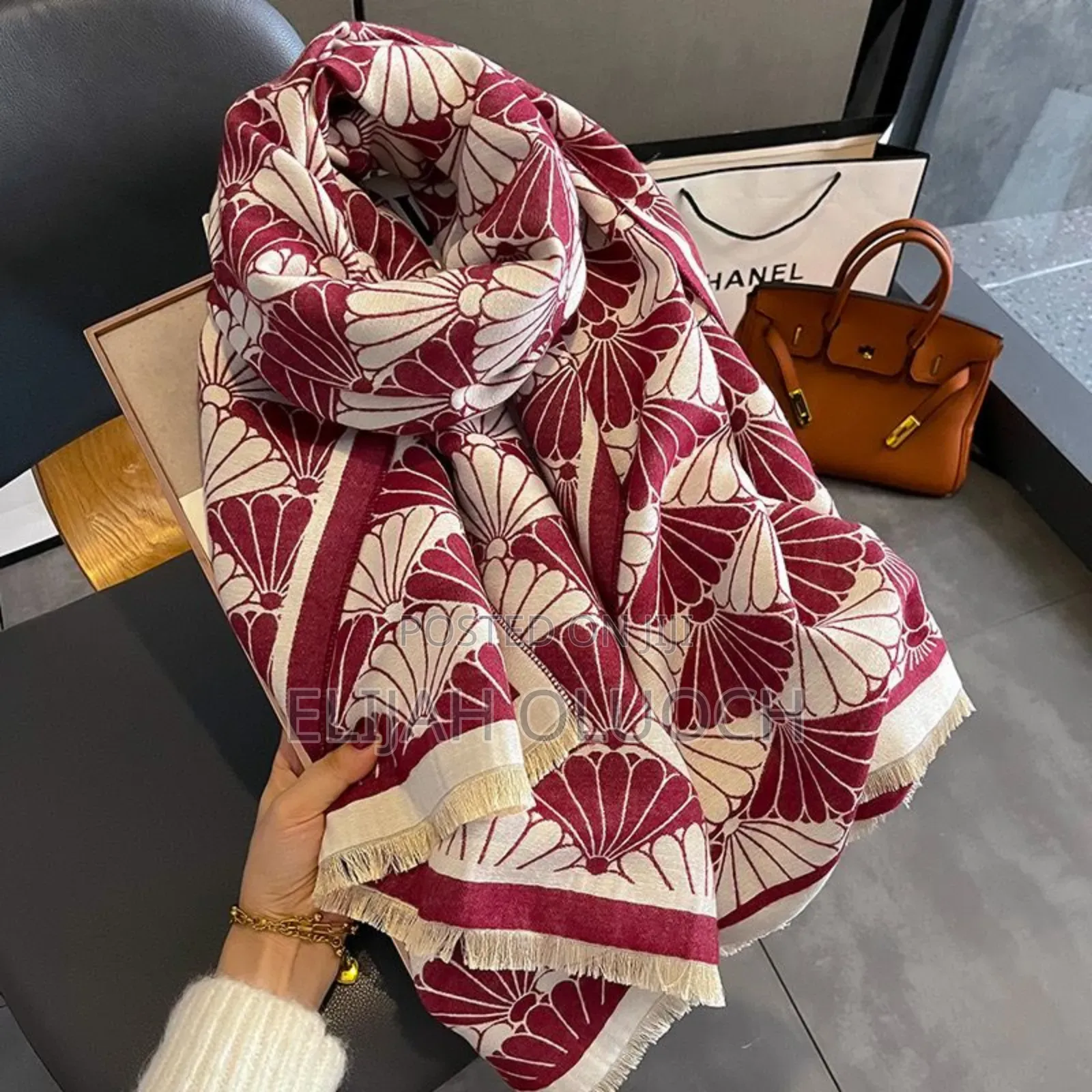 Flowered Themed Heavy Cotton Cashmere Shawl