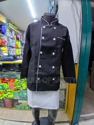 White Piping and Black Jacket for Chef With Half White Apron
