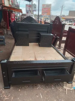 Modern 5x6 Wooden Bed With Storage Drawers Side Cabinets
