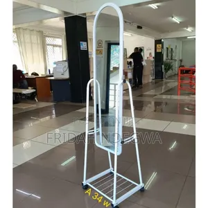 *White Full Length Dressing Mirror With Wheels And Shoes Rack*