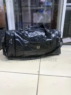 Big Multi Pockets Travelling Leather Bags in Black Extra Pockets Side
