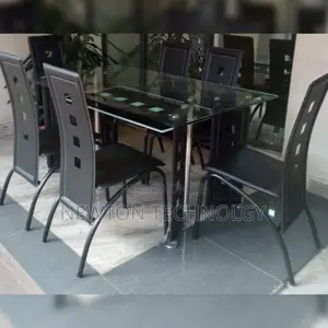 Executive 6 Sitter Glass Dinning Table With Leather Seat