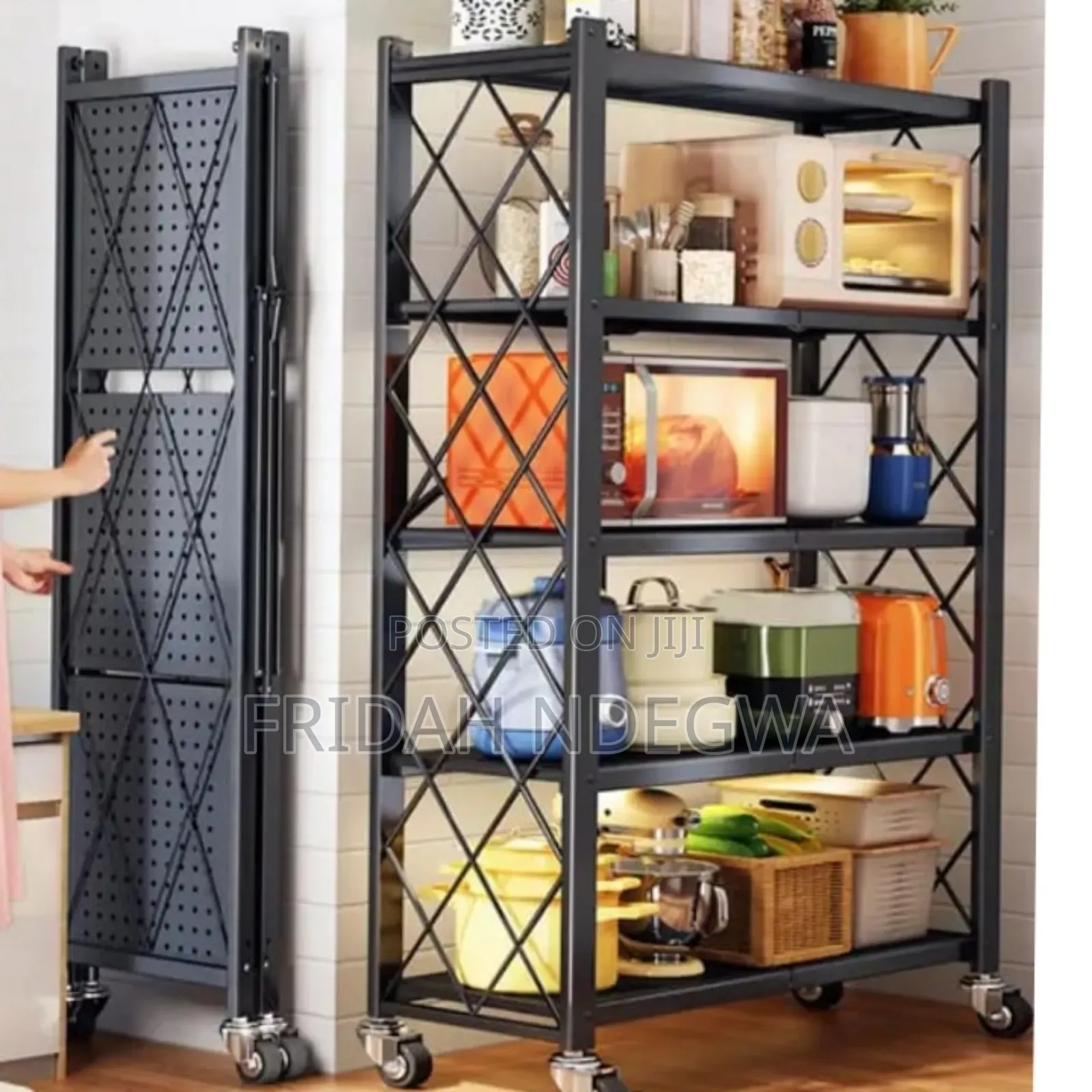 *Foldable Multipurpose Rack With Shelves & Wheels/ Kitchen Rack*