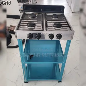 Rebune Four Burner Standing Gas Stove With Shelves With Auto Ignition,