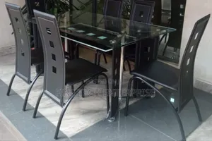 Executive 6 Sitter Glass Dinning Table  With Leather Seat