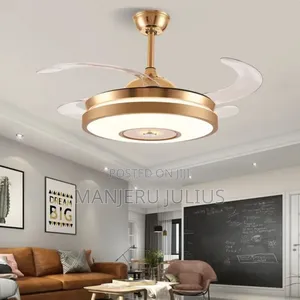 Golden Bluetooth Fan Chandelier
