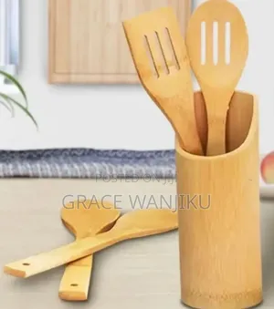 4pc Bamboo Cooking Spoons + Holder