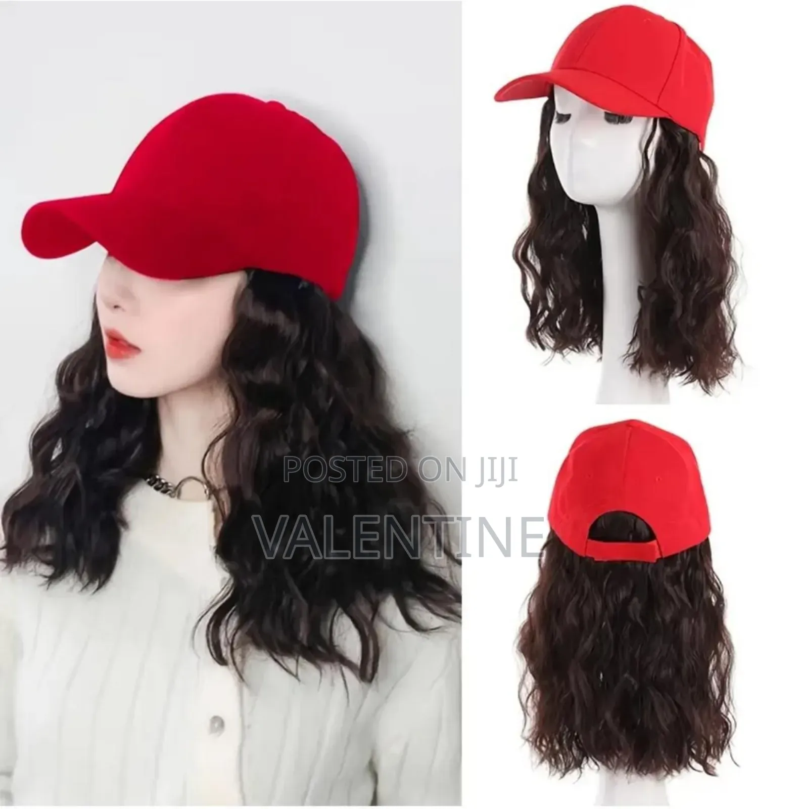 Women's Red Baseball Cap Wig