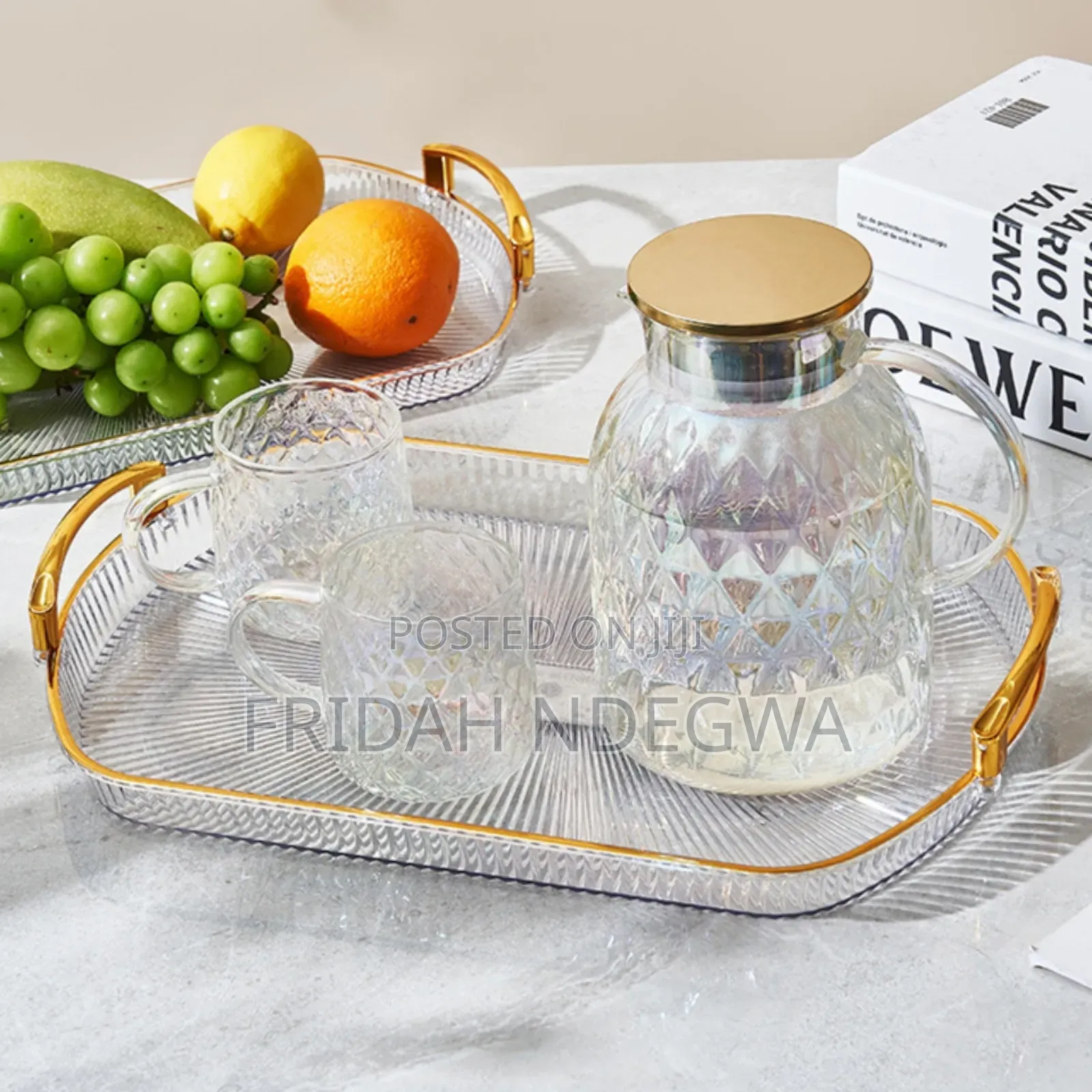 *Acrylic Rectangular Vanity Tray With Gold Handles