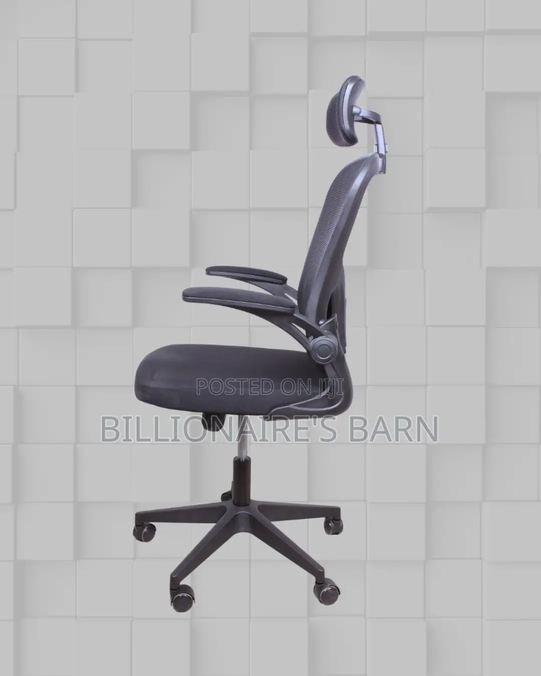 Grey Ergonomic Office Chair Flipup Arms Adjustable Headrest