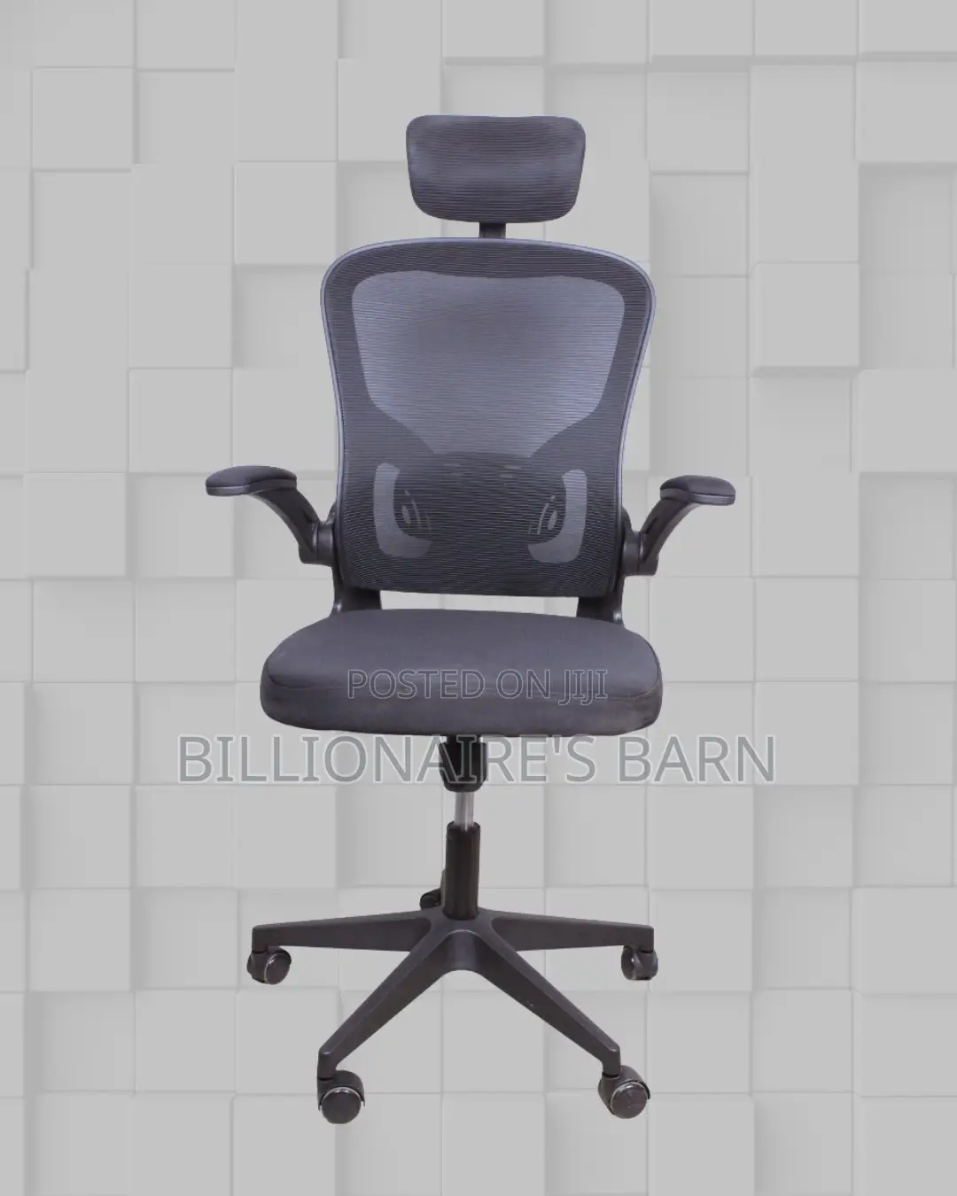 Grey Ergonomic Office Chair Flipup Arms Adjustable Headrest