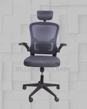 Grey Ergonomic Office Chair Flipup Arms Adjustable Headrest