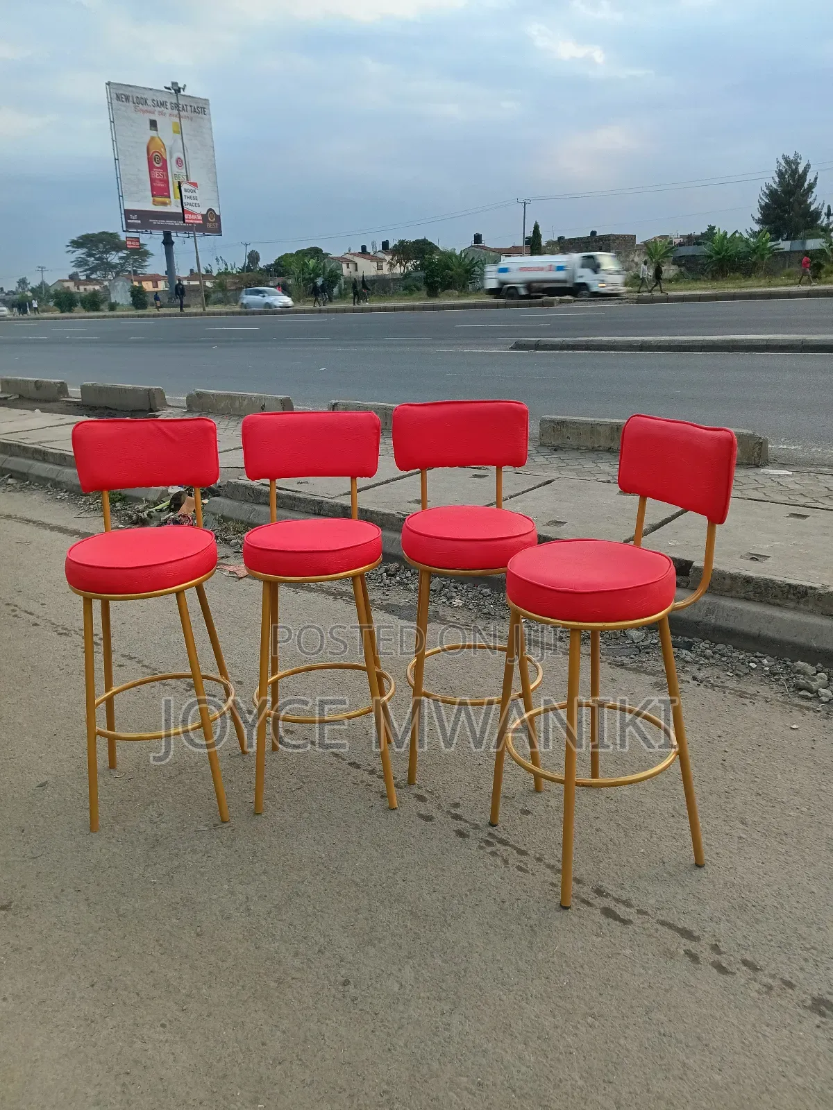 Counter Stools Bar or Kitchen Stools, Red and Gold 