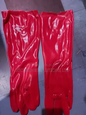 18" Pvc Safety Gloves With Polyester Lining Red