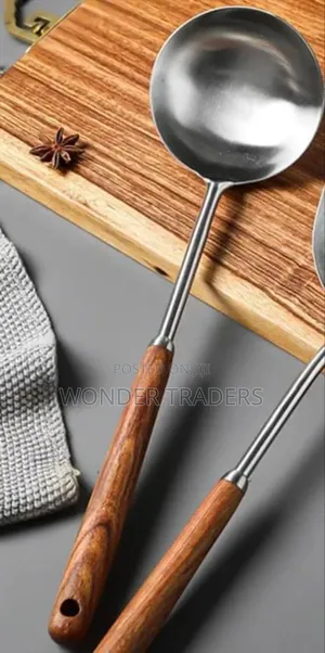 *38cm Long Wooden Handle Serving Spoon Available in 4 Types