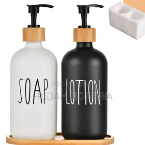 *Dual Hand Wash Soap And Lotion Dispenser With Bamboo Holder