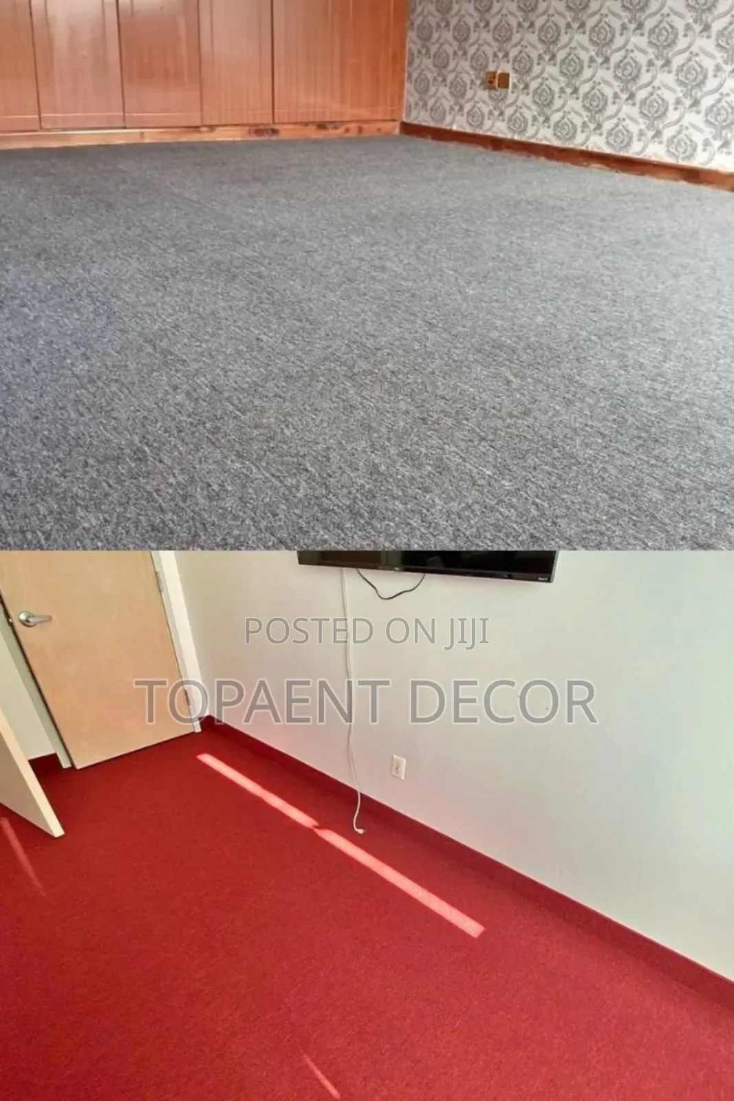 Light Grey and Red Delta 4mm Thick Bedroom Wall to Wall Carpets