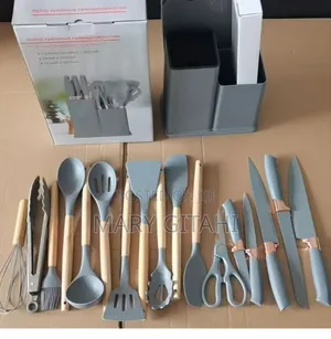 Grey and Black 19pcs Silicone Cultery Set
