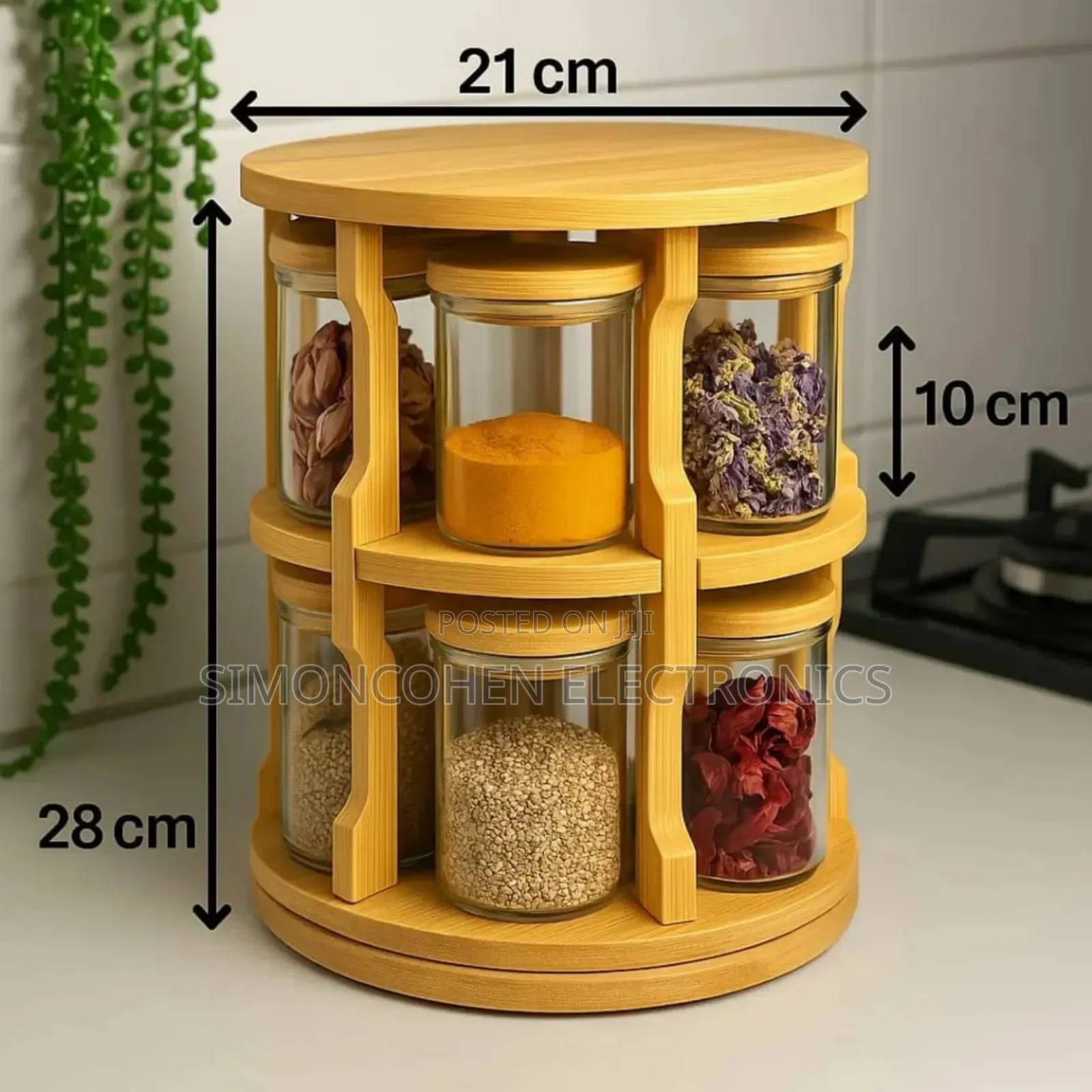 Rotating Spice Bamboo Tabletop Rack 
With 10pcs Jars