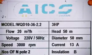 Aico Japan Sewage Submersible Pump 3hp