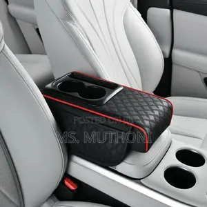 1 Pc Pu Leather Car Armrest Pad With 2 Cups Holder