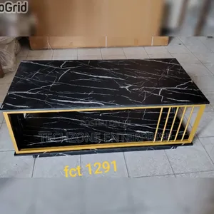Executive Black Marble Coffee Table With Storage Area 
