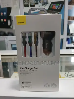 Baseus Car Charger Suit -Digital Display Dual Usb 4.8a, Cable Usb 1.2m