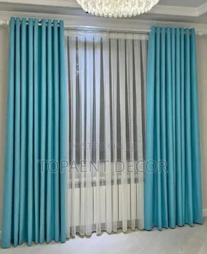 Blue Window Soft Plain Curtains With Sheers