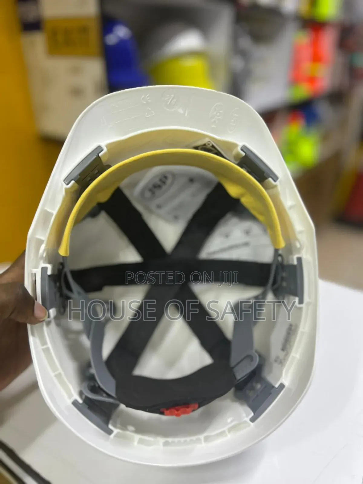 Adjustable White And Yellow Jsp Helmets