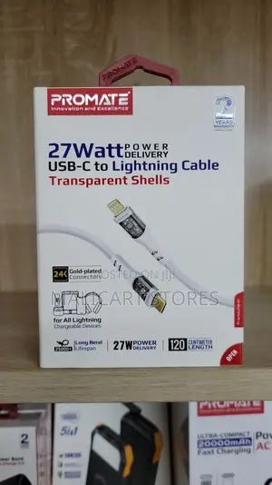 Promate 27w Usb-C to Lightning Transparent Cable1.2m Cable