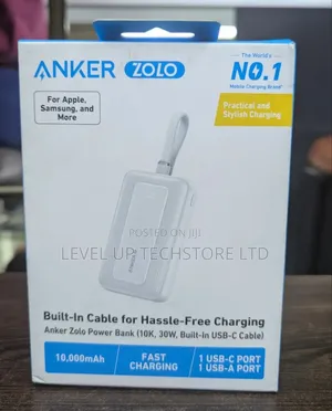 Anker Zolo 30w 10,000mah Power Bank With Built-in Usb-C Cable Black