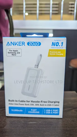 Anker Zolo 30w 10,000mah Power Bank With Built-in Usb-C Cable Black