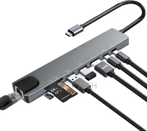 Usb C Hub With Ethernet Adapter, 8 in 1 Usb-C Multiport Adapter With 1
