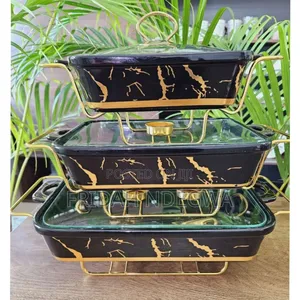 3pcs Black Gold Ceramic Chaffing Dish
