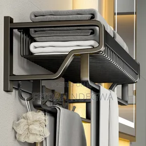 Bathroom Wall Mounted Towel Rack Accessory With Hooks