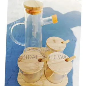 4pcs Oil Jar Set With Bamboo Stand
