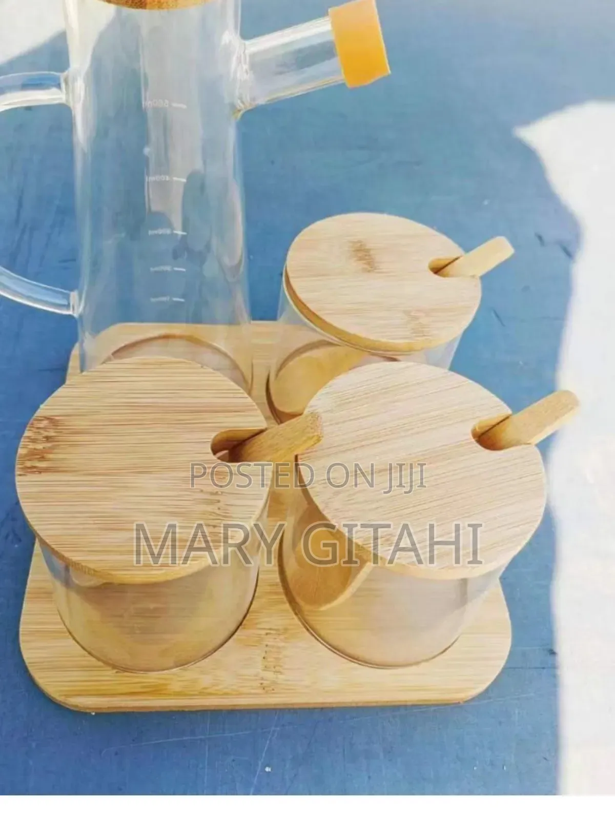 4pcs Oil Jar Set With Bamboo Stand