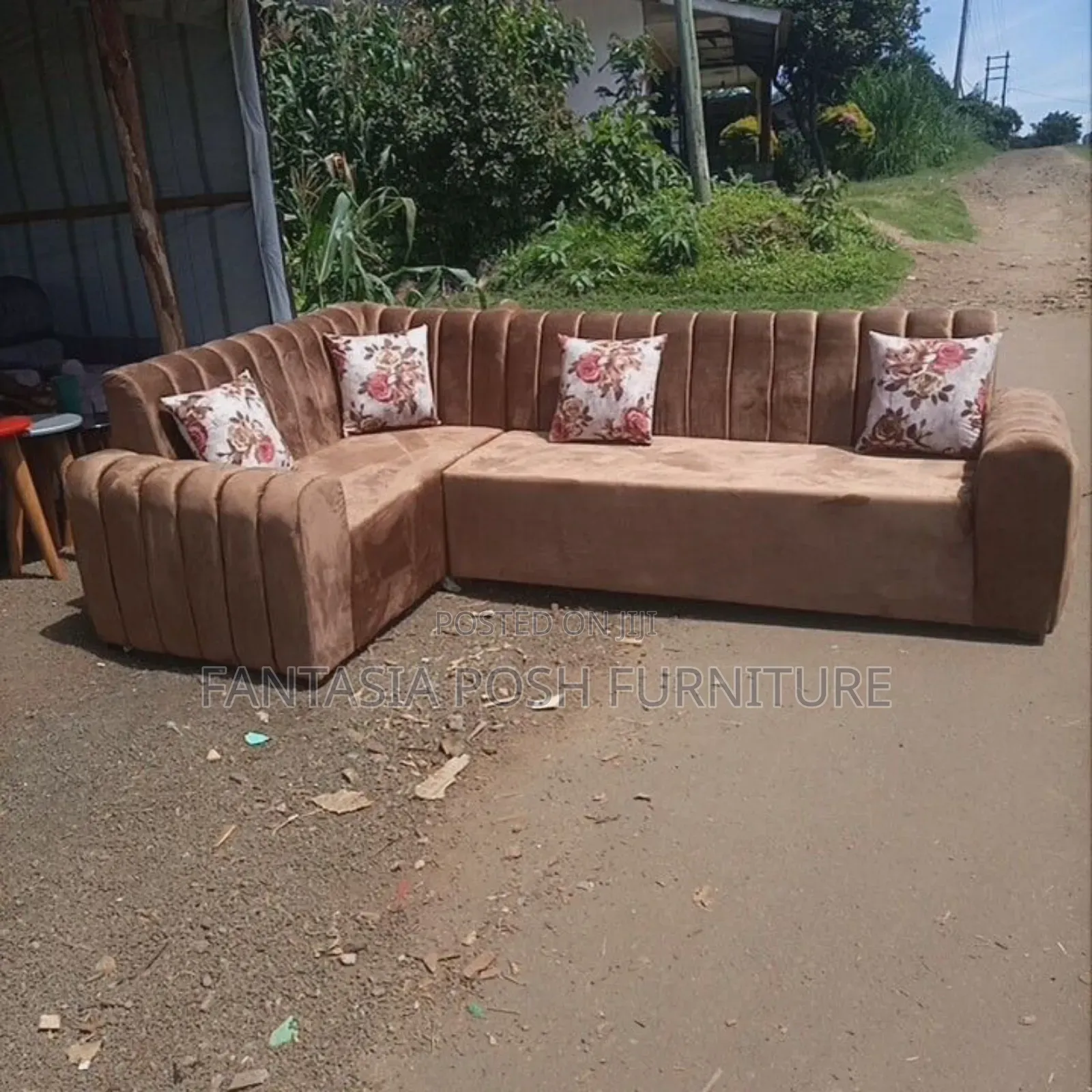 Brown L-Shaped Sectional Sofa - Pay on Delivery