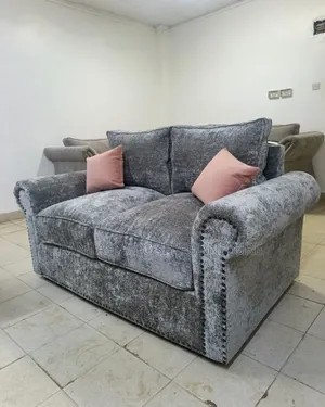 2-Seater Grey Crushed Fabric Sofa