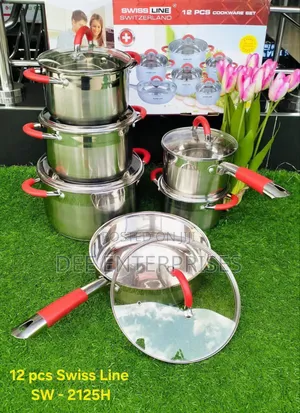 12 PCS Swiss Line Stainless Steel Cookware Set With Glass Lid