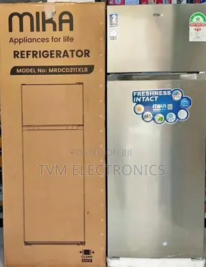 Mika Fridge, 2 Door Top Mount Freezer Defrost, 211l, Inox Line Brush