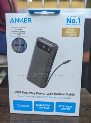 Anker 65w Two-Way Power (20,000mah, 87w, Built-in Cable) - Black