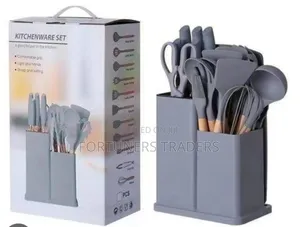 Generic 19 PCS Silicone Spoon Set With Knives and Wooden Handles.
