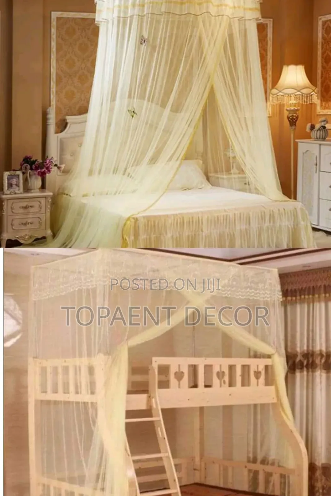 Cream 4 Stand and Cream Round Mosquito Net
