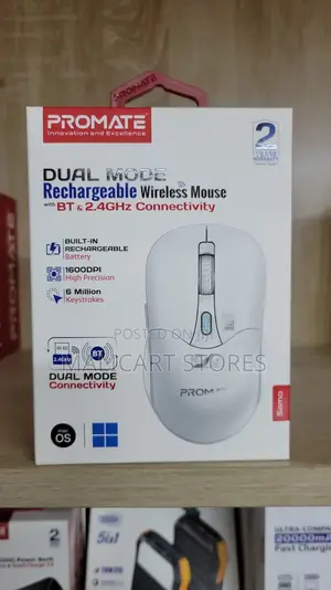 Promate Dual Mode Rechargeable Wireless Mouse With Bt Rf Connectivity